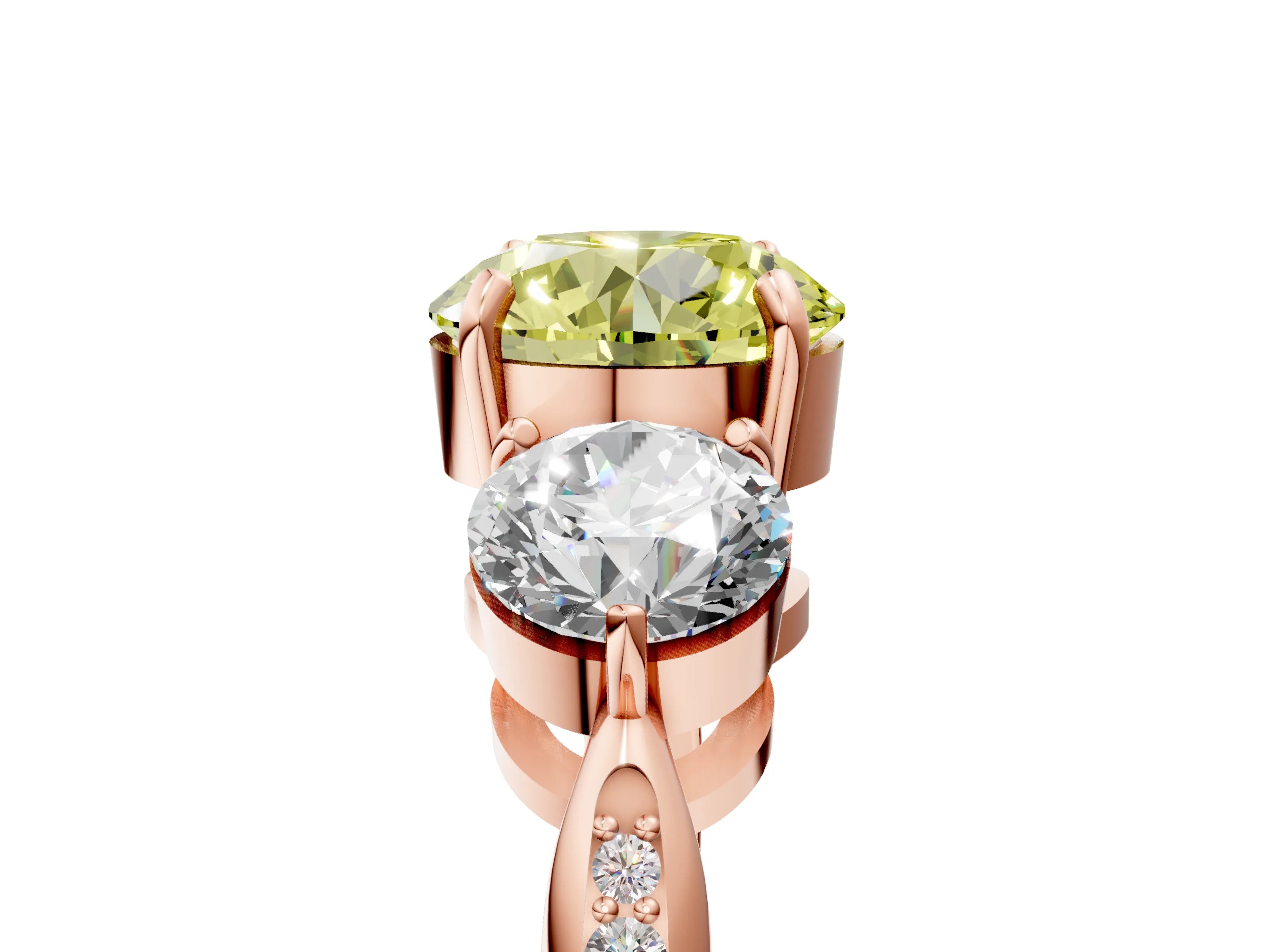 Rose gold Three-Stone Fancy Yellow Round Cut Diamond Channel Set Engagement Ring with Prong Setting_5