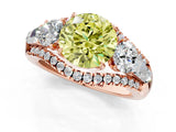 Rose gold Three-Stone Fancy Yellow Round Cut Diamond Engagement Ring with Pave Band and Prong Setting_1