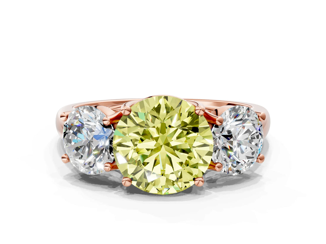 Rose gold Three-Stone Fancy Yellow Round Cut Diamond Engagement Ring with Prong Setting_3