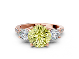 Rose gold Three-Stone Fancy Yellow Round  Cut Diamond Pavé Band with Four-Prong Setting