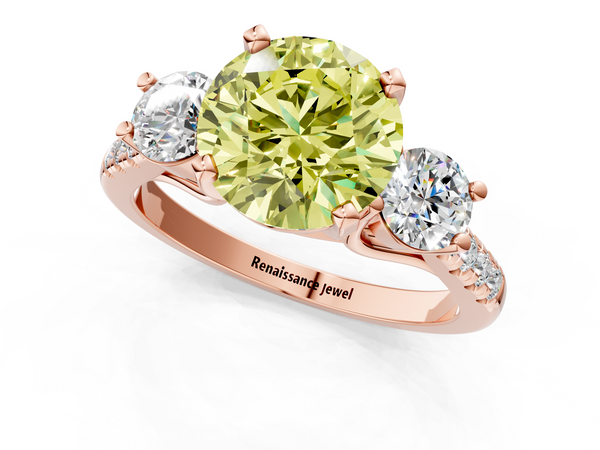 Rose gold Three-Stone Fancy Yellow Round Cut Diamond Pavé Band with Four-Prong Setting