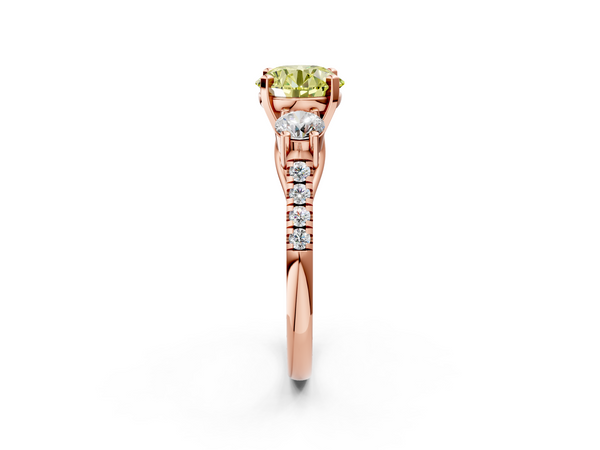 Rose gold Three-Stone Fancy Yellow Round Cut Diamond Pavé Band with Four-Prong Setting