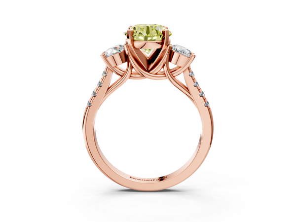 Rose gold Three-Stone Fancy Yellow Round Cut Diamond Pavé Band with Four-Prong Setting