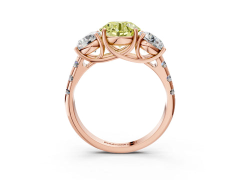 Rose gold Three-Stone Fancy Yellow Round Cut Diamond Pavé Band with Prong Setting_3