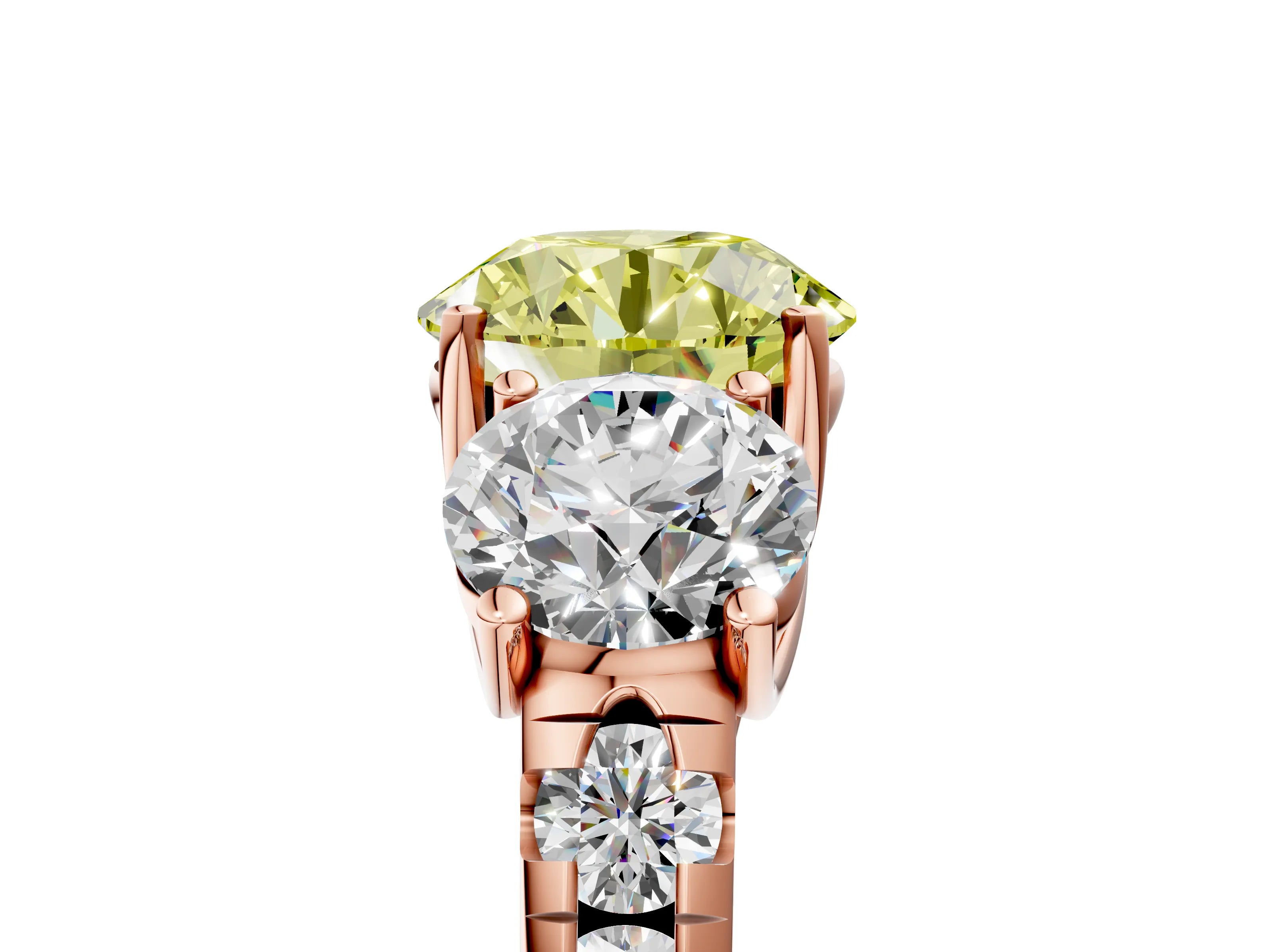 Rose gold Three-Stone Fancy Yellow Round Cut Diamond Pavé Band with Prong Setting_5
