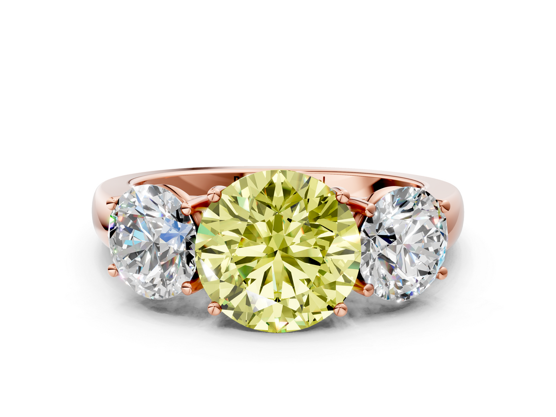 Rose gold Three-Stone Fancy Yellow Round  Cut Diamond Ring with Channel-Set Band and Four-Prong Setting_17