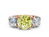 Rose gold Three-Stone Fancy Yellow Round Cut Diamond Ring with Pavé Band and Prong Setting_46
