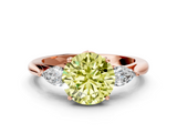 Rose gold Three-Stone Fancy Yellow Round  Cut Diamond Ring with Pear Side Stones in Four-Prong Setting