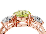 Rose gold Three-Stone Fancy Yellow Round Cut Diamond Ring with Round Side Stones, Classic Band, and Four-Prong Setting_4