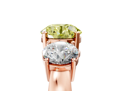 Rose gold Three-Stone Fancy Yellow Round Cut Diamond Ring with Round Side Stones, Classic Band, and Four-Prong Setting_5