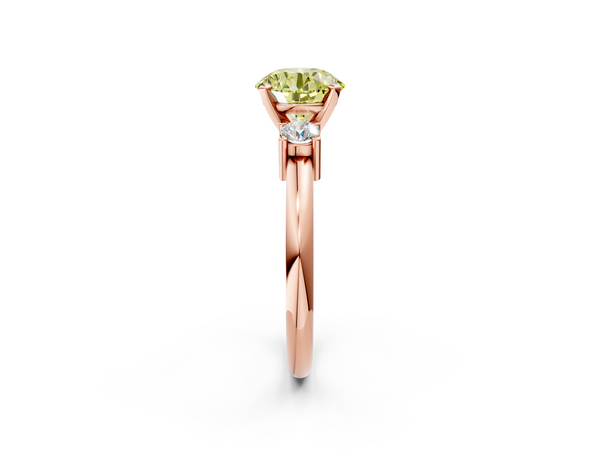 Rose gold Three-Stone Fancy Yellow Round  Cut Diamond Solitaire with Prong Setting and Classic Band