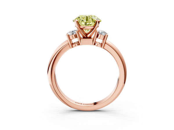 Rose gold Three-Stone Fancy Yellow Round  Cut Diamond Solitaire with Prong Setting and Classic Band