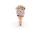 Rose gold Three-Stone Fancy Yellow Round Cut Diamond Wave Pave Band with Prong Setting_2