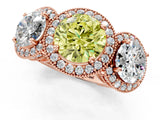 Rose gold Three-Stone Fancy Yellow Round Cut Halo Diamond Milgrain Band with Four-Prong Setting_1