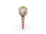 Rose gold Three-Stone Fancy Yellow Round Cut Halo Diamond Milgrain Band with Four-Prong Setting_2