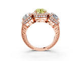 Rose gold Three-Stone Fancy Yellow Round Cut Halo Diamond Milgrain Band with Four-Prong Setting_3
