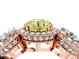 Rose gold Three-Stone Fancy Yellow Round Cut Halo Diamond Milgrain Band with Four-Prong Setting_4