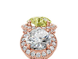Rose gold Three-Stone Fancy Yellow Round Cut Halo Diamond Milgrain Band with Four-Prong Setting_5
