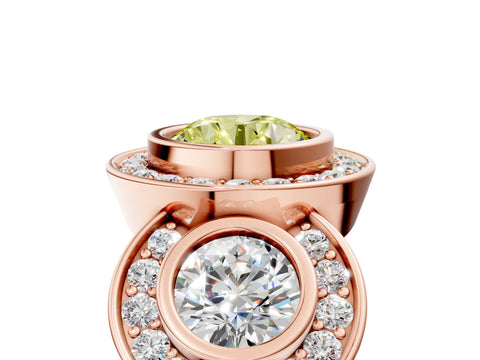 Rose gold Three-Stone Fancy Yellow Round Cut Halo Pavé Diamond Ring_5