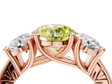 Rose gold Three-Stone Fancy Yellow Round  Diamond Milgrain Pave Band with Prong Setting 5