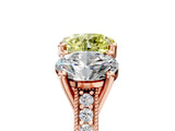 Rose gold Three-Stone Fancy Yellow Round  Diamond Milgrain Pave Band with Prong Setting