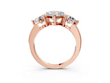 Rose gold Three-Stone Heart Brilliant Cut Solitaire Ring with Prong Setting on a Classic Band 3