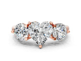 Rose gold Three-Stone Heart Brilliant Cut Solitaire Ring with Prong Setting on a Classic Band