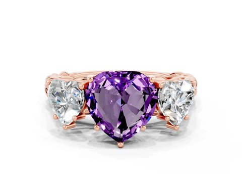 Rose gold Three-Stone Heart Cut Amethyst Braided Band Ring with Four-Prong Setting_12