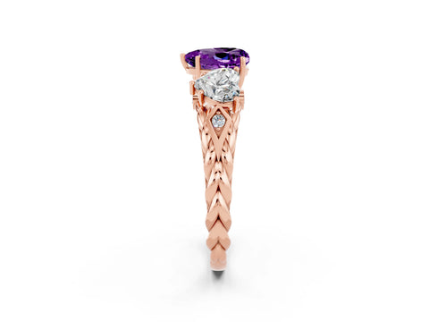 Rose gold Three-Stone Heart Cut Amethyst Braided Band Ring with Four-Prong Setting_14