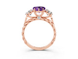 Rose gold Three-Stone Heart Cut Amethyst Braided Band Ring with Four-Prong Setting_15