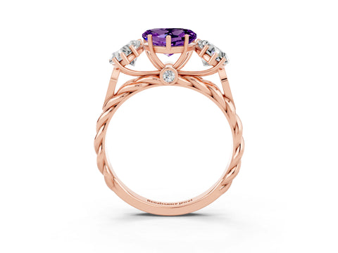 Rose gold Three-Stone Heart Cut Amethyst Braided Band Ring with Four-Prong Setting_15