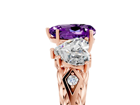 Rose gold Three-Stone Heart Cut Amethyst Braided Band Ring with Four-Prong Setting_17