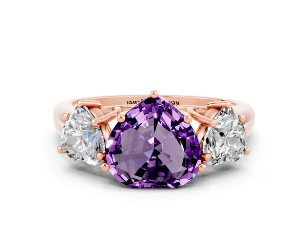Rose gold Three-Stone Heart Cut Amethyst Engagement Ring with Prong Setting