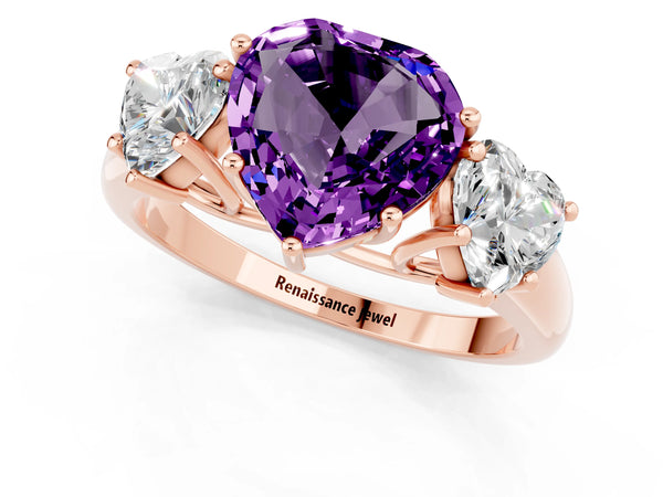 Rose gold Three-Stone Heart Cut Amethyst Engagement Ring with Prong Setting