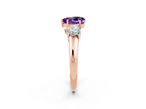 Rose gold Three-Stone Heart Cut Amethyst Engagement Ring with Prong Setting