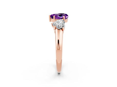 Rose gold Three-Stone Heart Cut Amethyst Engagement Ring with Prong Setting_2