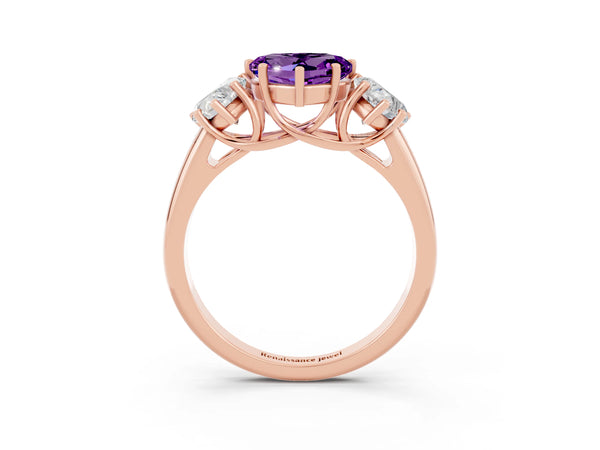 Rose gold Three-Stone Heart Cut Amethyst Engagement Ring with Prong Setting