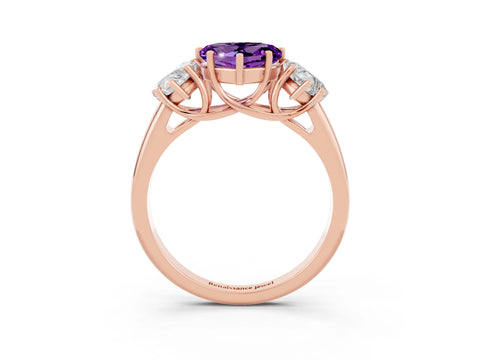 Rose gold Three-Stone Heart Cut Amethyst Engagement Ring with Prong Setting_3