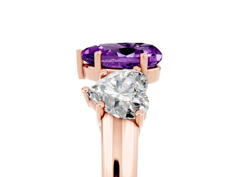 Rose gold Three-Stone Heart Cut Amethyst Engagement Ring with Prong Setting_5