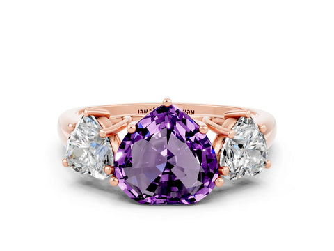 Rose gold Three-Stone Heart Cut Amethyst Engagement Ring with Prong Setting
