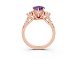 Rose gold Three-Stone Heart Cut Amethyst Pavé Band with Four-Prong Setting_3