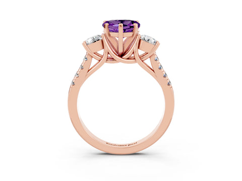 Rose gold Three-Stone Heart Cut Amethyst Pavé Band with Four-Prong Setting_3
