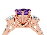 Rose gold Three-Stone Heart Cut Amethyst Pavé Band with Four-Prong Setting_4