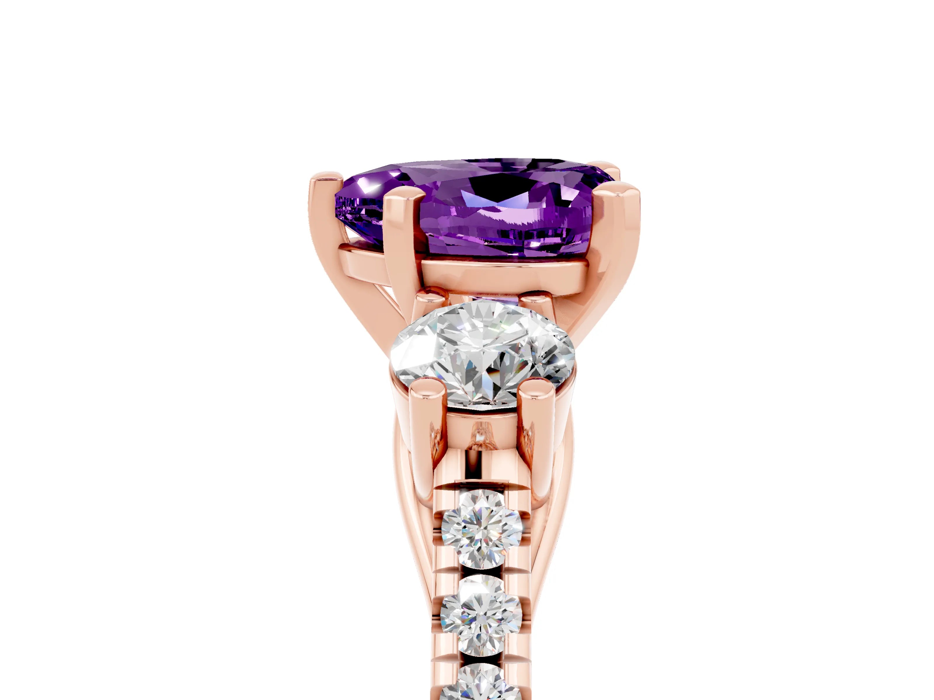 Rose gold Three-Stone Heart Cut Amethyst Pavé Band with Four-Prong Setting_5