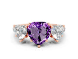 Rose gold Three-Stone Heart Cut Amethyst Ring with Pavé Band and Prong Setting_12