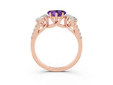Rose gold Three-Stone Heart Cut Amethyst Ring with Pavé Band and Prong Setting_15