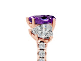 Rose gold Three-Stone Heart Cut Amethyst Ring with Pavé Band and Prong Setting_17