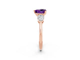 Rose gold Three-Stone Heart Cut Amethyst Ring with Pear Side Stones and Four-Prong Setting_2