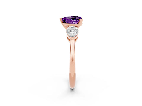 Rose gold Three-Stone Heart Cut Amethyst Ring with Pear Side Stones and Four-Prong Setting_2