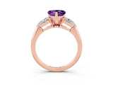 Rose gold Three-Stone Heart Cut Amethyst Ring with Pear Side Stones and Four-Prong Setting_3